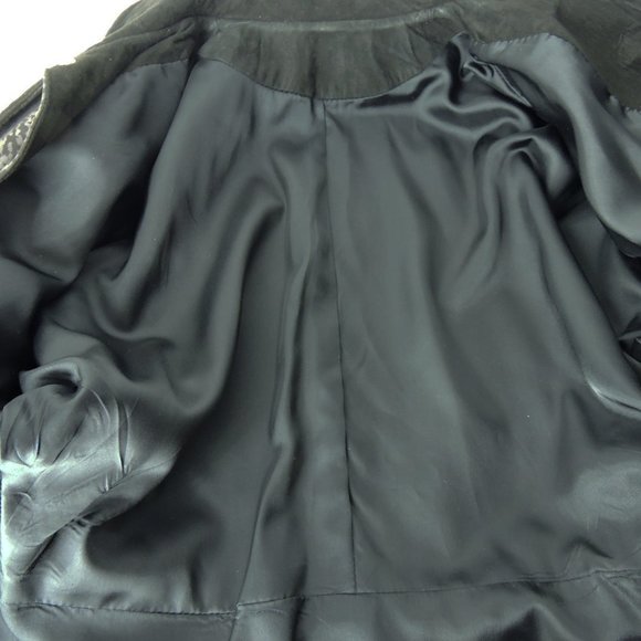 VTG 80s Black Suede Leather women's 6 Jacket big shoulders snap closure vintage - Picture 8 of 10